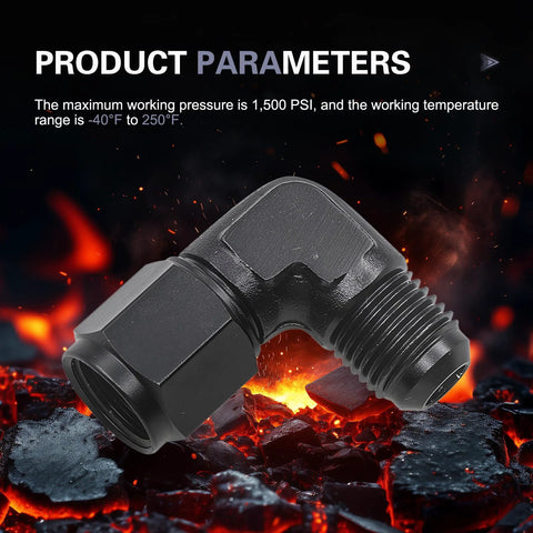 Aluminum 6AN to 3/8 barb 90-degree hose swivel fitting, black automotive fuel line adapter