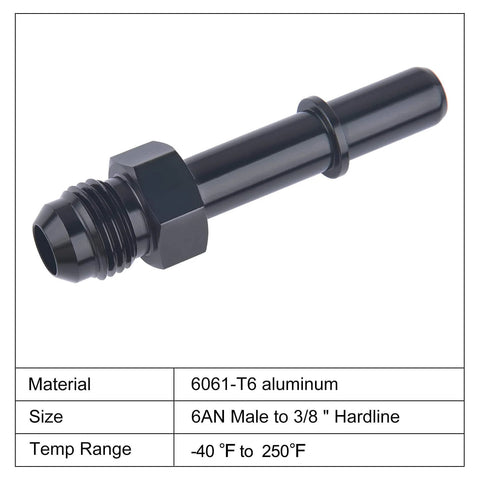 6AN To Three Eighths Inch SAE Quick Disconnect EFI Fitting Adapter Aluminum 6061 T6 Push On Male EFI Connector For Fuel Lines High Pressure 1500 PSI 37 Degree Leak Free Seal
