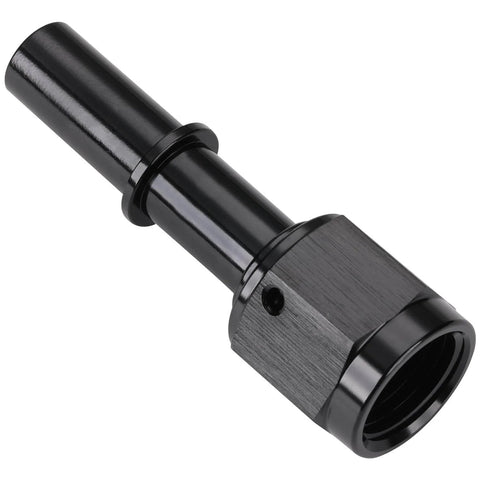 6AN Female Swivel to Three Eighths Inch Quick Disconnect EFI Fuel Fitting Adapter Straight Aluminum Black Push On Swivel End