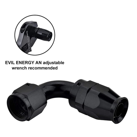 6AN PTFE Hose End Fitting, 90 degree black swivel fittings for PTFE fuel hose only, aluminum 6061 T6 construction, in set