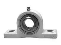 Front view of 1-3/16 in Kanigen set-screw pillow block, white housing single-row ball bearing for shaft support, flange mount unit.
