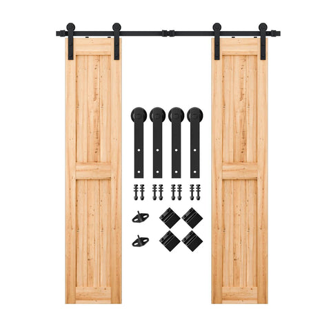 6FT Heavy Duty Double Door Sliding Barn Door Hardware Kit with carbon steel track and smooth nylon rollers for 18 inch door panels