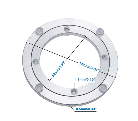 6 Inch Aluminum Heavy Duty Lazy Susan Rotating Turntable Bearing Swivel Plate Hardware with dimensions for dining tables and DIY projects.