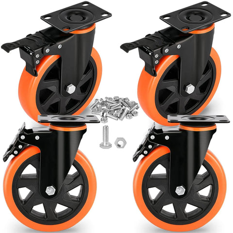 6 inch heavy duty caster wheels set of 4 with dual locking brakes rated 3000 lb total silent non marking polyurethane swivel casters