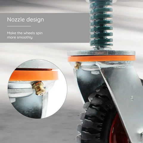 Close-up of a 6 Inch Gate Caster with 360 Degree Rotation Spring Loaded Heavy Duty Fence Gate Wheels showing nozzle design.