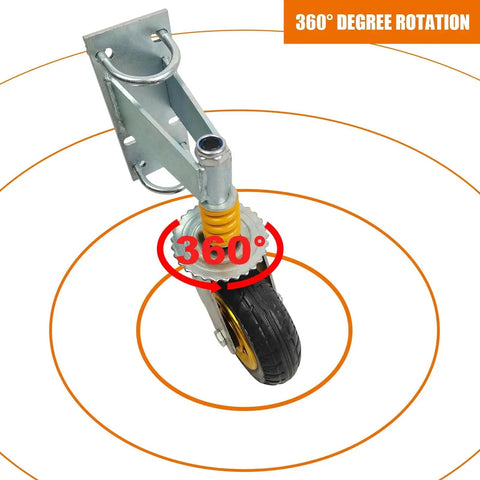 6 Inch Gate Caster Wheels For Metal Swing Tube Gate And Farm Wooden Fence Gate 360 Degree Swivel Spring Loaded With Auto Height Adjustment Prevents Sagging Heavy Duty 600 Lbs Capacity 2 Pack showing 360 degree swivel mechanism close-up