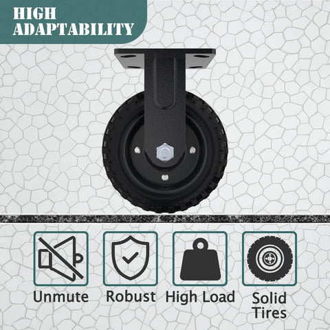 ✝️ 6 inch heavy duty caster wheels set of 4（2swivel brake & 2 fixed 1600lbs capacity, solid rubber wheel with bracket