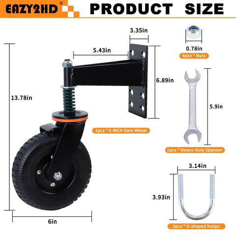 6 Inch Gate Wheel 500 Lb Heavy Duty Gate Wheel With Brake 360 Degree Rotation Fence Gate Wheels Spring Loaded Gate Caster