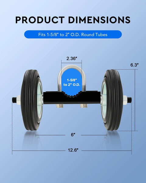 Dimensions of 6" Heavy Duty Sliding Gate Wheel for Metal Tube, 600 lb Capacity Chain Link Fence, Undermount Rolling Carrier with Double Wheels