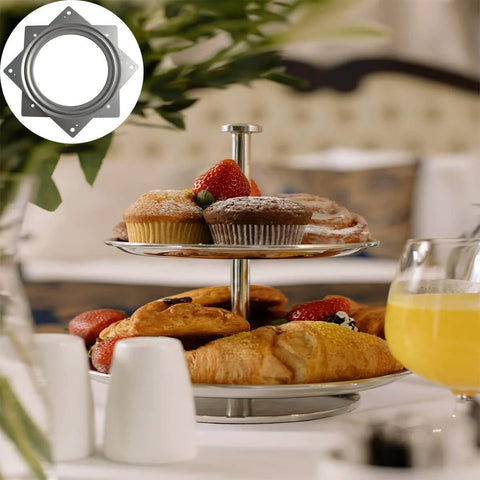 1 Pc 6 Inch Square Lazy Susan Turntable Bearing, Galvanized Steel Swivel Plate with breakfast setup in background