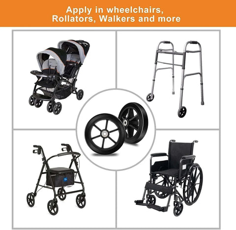 Image of 2Pcs 6 Inch Replacement Wheelchair Wheels for Walkers among strollers, rollators, walkers, and wheelchairs.