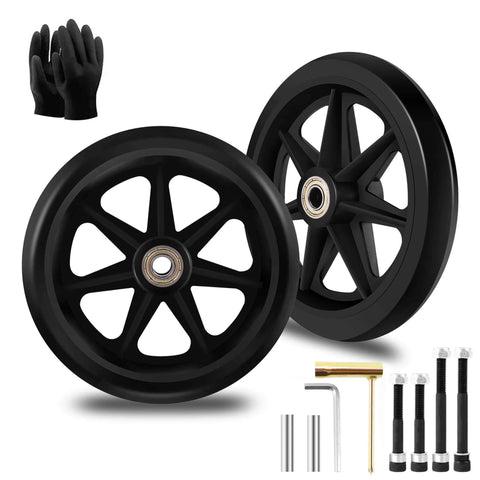 2Pcs 6 Inch Replacement Wheelchair Wheels for Walkers - Environmentally Friendly Rubber Material, with tools and gloves