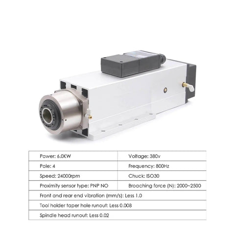 Beefed Up Six Kilowatt ATC Air Cooled Spindle For CNC Machines Dual Voltage 220V 380V With Four Ceramic Ball Bearings And Pneumatic Motor System