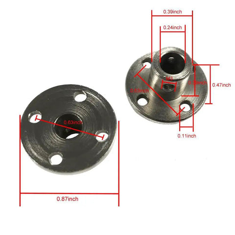 2 Pack 6mm Flange Couplings With M3 Screws And Wrench For DIY Shaft Assembly with size annotations for precise measurement.