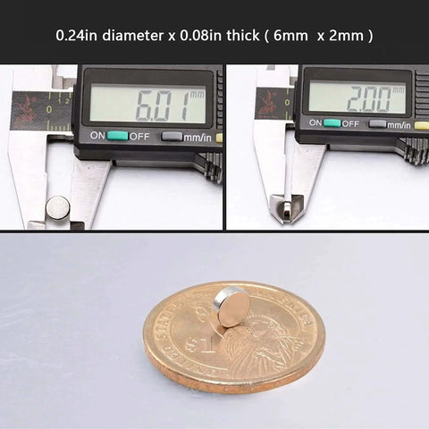 Digital caliper measuring 100 Piece Neodymium Magnets Set 6mm Diameter 2mm Thick Rare Earth Discs For Whiteboards Cabinets Fridges DIY