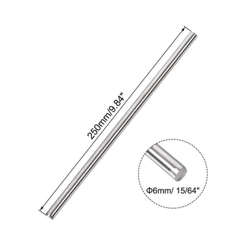 Diagram of 6mm x 250mm 304 Stainless Steel Solid Round Rod for DIY Craft - 2pcs showing dimensions
