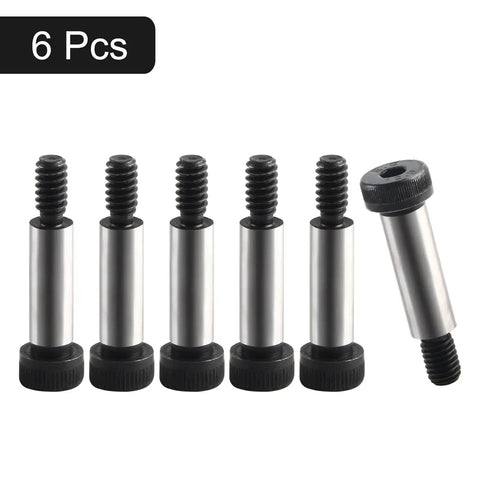 Image of Six Piece Beefy Heavy Duty Alloy Steel Shoulder Bolt Set One Quarter Inch Shoulder Diameter And Three Quarter Inch Shoulder Length With Three Sixteenths Twenty Four UNC Thread Hex Socket Head Screws For Machinery, Automotive, Furniture, And DIY Projects.