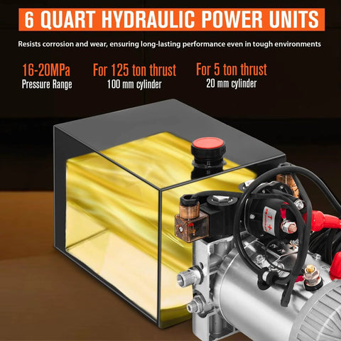6QT reservoir of Hydraulic Pump 12V Dump Trailer Pump - Hydraulic Power Unit Double Acting Electric Hydraulic Pump for lifting