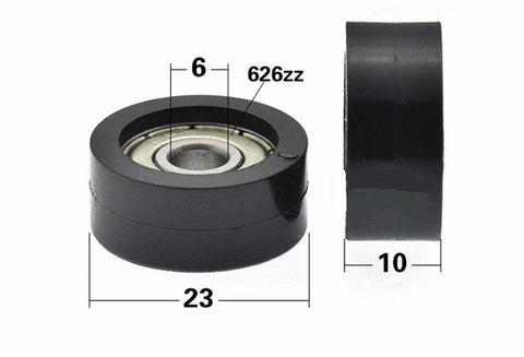 6x23x10mm Polyurethane Miniature Pulley Wheel Roller Bearing w. 23mm Diameter Black Tire - VXB Ball Bearings