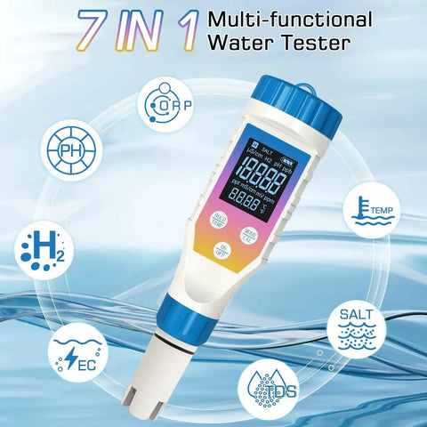 All In One Hydrogen Water Tester Meter For Hydrogen Water Bottle 7 In 1 PH H2 TMEP EC TDS ORP Salt Kit Digital Water Tester