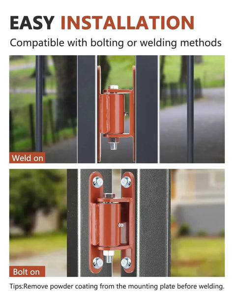 7 Inch Heavy Duty Gate Hinge Bolt On Or Weld On Gate Hinge 2 Pack Dual Installation Options shown installed on gate