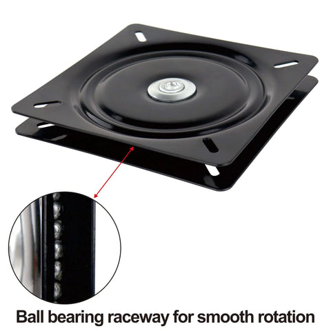Close-up of 2 Pack 7 Inch Square Lazy Susan Turntable Bearings, Heavy Duty Zinc Plated Swivel Hardware for Smooth Rotation, Black Replacement Plates