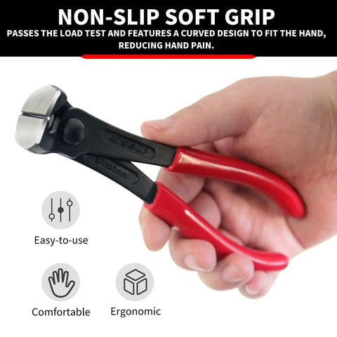 7 Inch Nail Puller End Cutting Pliers Chrome Vanadium Steel With Anti Rust Coating And Ergonomic Grip shown in hand