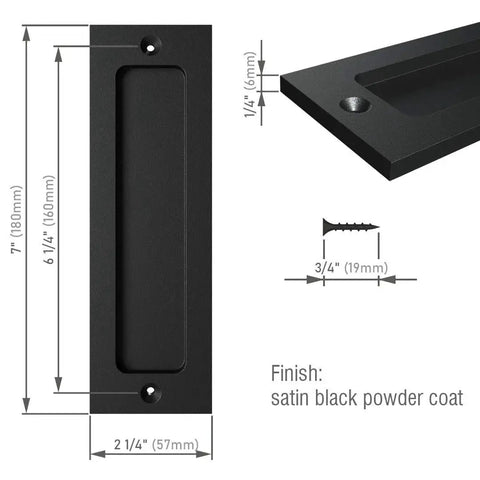 7 Inch Sliding Barn Door Handle Flush Pull for Sliding Doors Cabinets Closets and Drawers Black Set of 2 Heavy Duty
