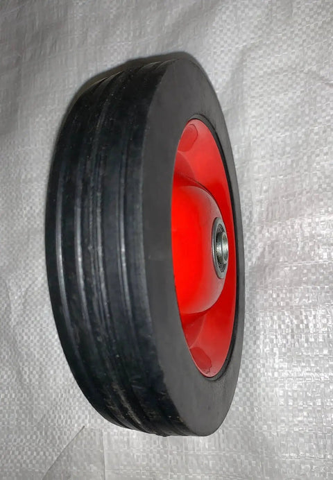 7 Inch By 1.5 Inch Steel Ball Bearing Wheel For Power Trim Edger Replacement OEM Part 332, side view with red hub
