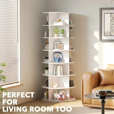 7 Tier Rotating Shoe Rack Tower With Spinning Lazy Susan Display Revolving 360 Carousel For Shoes And Handbags White Vertical Closet Organizer