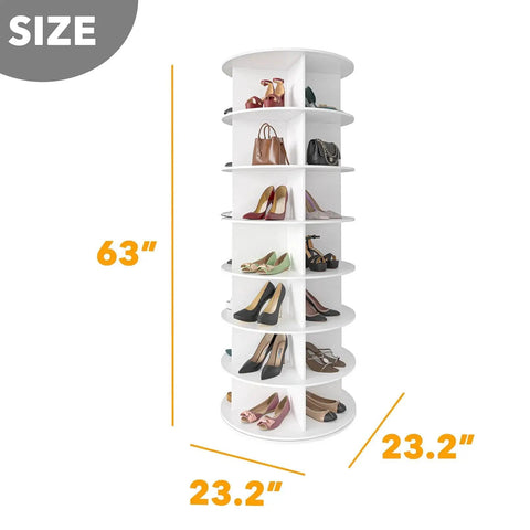 7 Tier Rotating Shoe Rack Tower With Spinning Lazy Susan Display Revolving 360 Carousel For Shoes And Handbags White Organizer