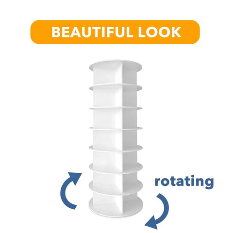 7 Tier Rotating Shoe Rack Tower With Spinning Lazy Susan Display Revolving 360 Carousel for Shoes and Handbags White Vertical Closet Organizer