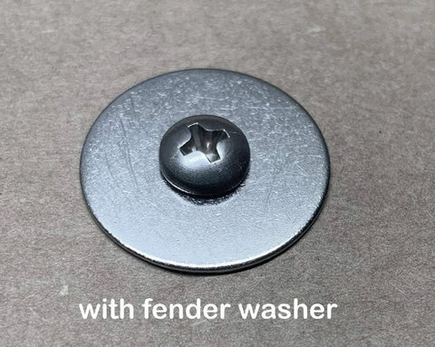 No 10 X 1 Stainless Steel Pan Head Sheet Metal Screws Full Thread Phillips Drive with fender washer, installed view