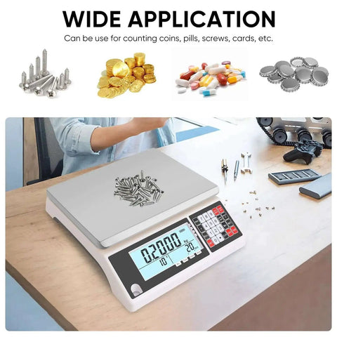 Go To High Precision 30 Kg Digital Counting Scale With 0.5 g Readout For Parts And Coins, on a table with screws