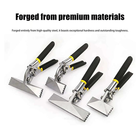 Set of manual metal sheet bending tool pliers with chromium vanadium steel construction and switch locking mechanism.