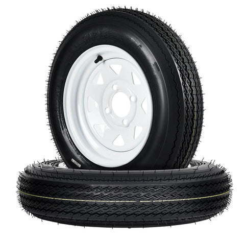 4.80-12 Bias Ply Trailer Tire And Wheel Assembly Set Of 2 with white 12 inch spoke wheel, four lug, four inch PCD