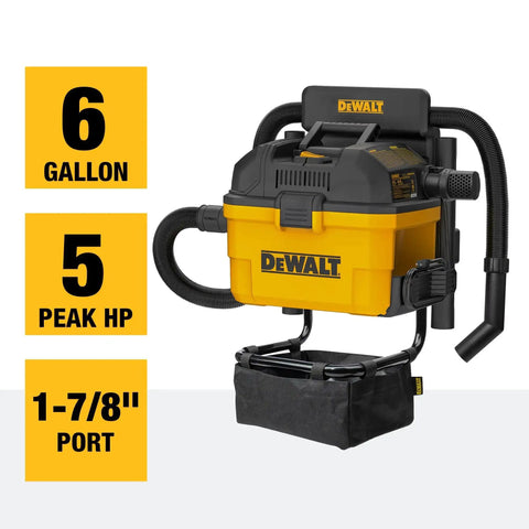 Heavy-Duty Wall-Mount Wet-Dry Vacuum For Garage And Shop, 6 Gallon Capacity, 5 Peak HP Motor, DXV06G Beast Mode Suction