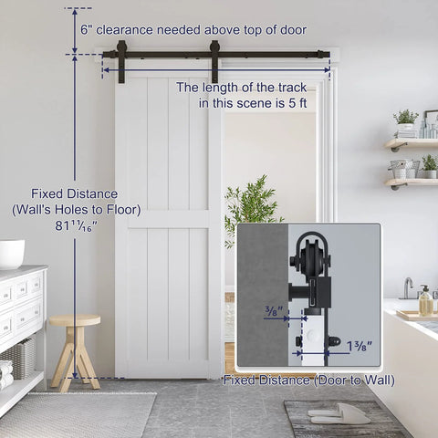 White Sliding Barn Door 30 By 80 Inches Made From MDF With Waterproof PVC Coating Pre Drilled Ready To Assemble Includes 5 Foot Black Sliding Door Hardware Kit And Handle H Frame Built To Last For Smooth Operation in modern bathroom