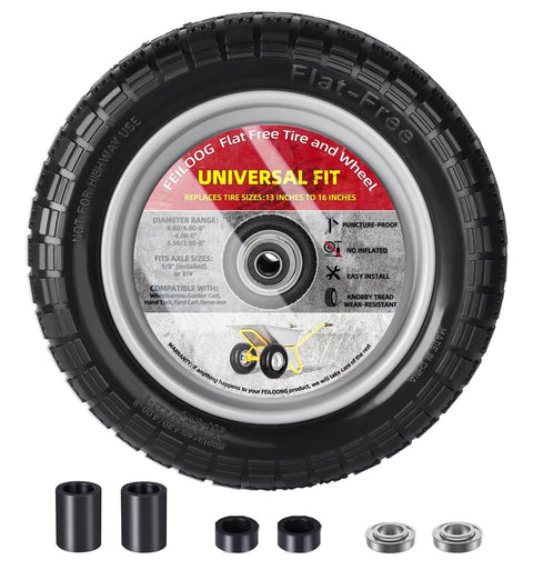Solid Tire And Wheel Kit For Wheelbarrows And Garden Carts With 14.5 Diameter Flat Free Tire, 4.80 4.00 8 Size, components visible