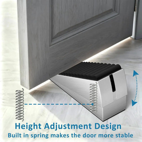 Two Pack Heavy Duty Door Stopper With Spring Loaded Adjustable Height Up To Three Inches Tall Wedge Under Door