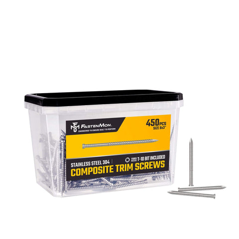 Composite Trim Screws #8 x 3” Stainless Steel 304, 450pcs - Hidden Fastener for PVC & Wood, Outdoor Deck & Exterior, Rust-Resistant T-10 Star Drive, 4lbs - Canadian Ball Bearing Supplier.
