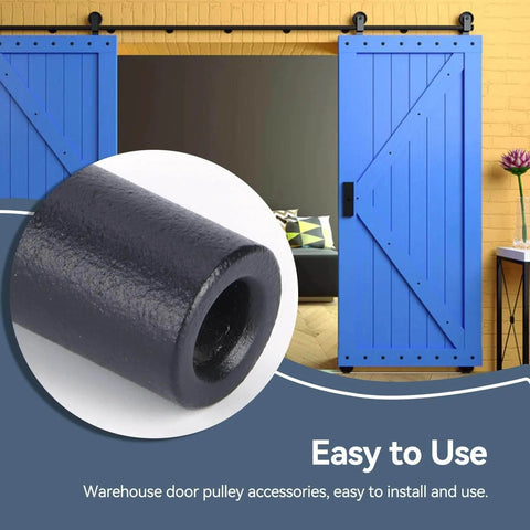 Built Tough Bottom Spacers For Sliding Barn Doors, matte black wall spacers with door shaft pins, close-up, easy install