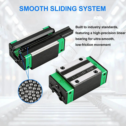 Pro Grade Linear Guide Rail Kit With 200mm Rails And Four HGH20CA Bearing Blocks for CNC routers, DIY automation projects.