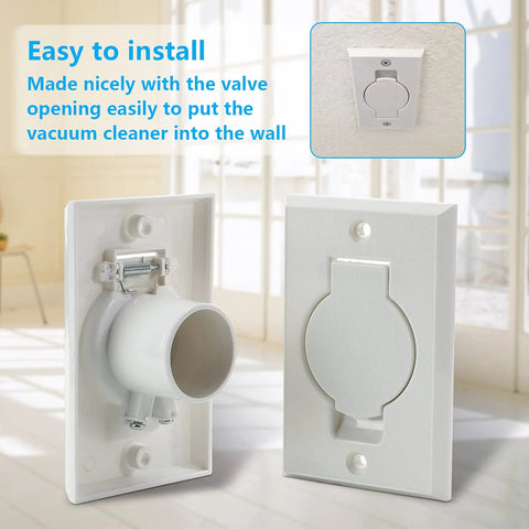 Central vacuum wall inlet valve cover plate, white, round door, 2-pack.