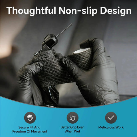Nitrile Gloves Heavy Duty 6 Mil Disposable Black For Cooking XL in use, showcasing non-slip design and secure grip for meticulous tasks.