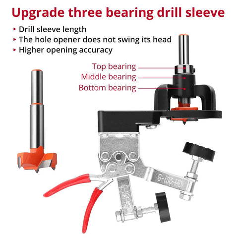 Durable 35mm Concealed Hinge Jig for Cabinets and Wood Furniture, Aluminum Alloy Precision Tool With Double Clip, drill sleeve.