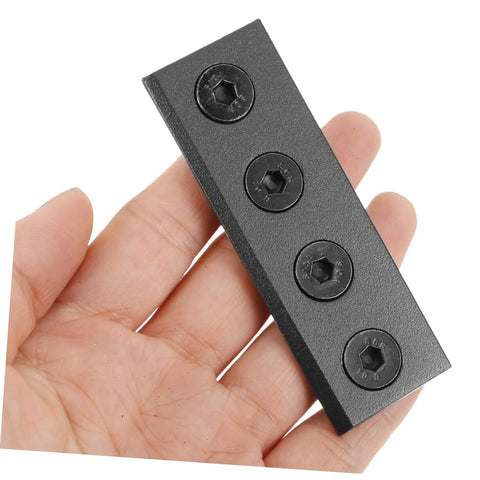 Close-up of metal plate from Sliding Barn Door Latch Lock Hardware Kit With Beefy Heavy Duty Track Connector And Fixing Bracket Set