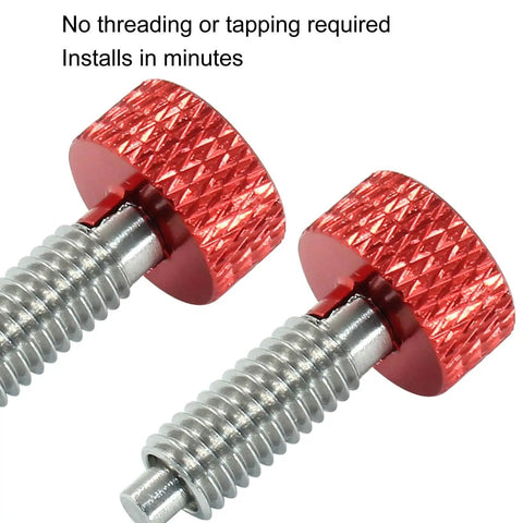 Close-up of Two Pack Hand Retractable Spring Plungers M6 Type Quick Release Pins with Knurled Stainless Steel Red Handle