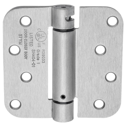 Four Inch Spring Loaded Self Closing Hinges With Five Eighth Inch Radius Corners Heavy Duty For Interior Or Exterior Doors Quiet Auto Close Action Two Pack Satin Nickel Finish Adjustable Closing Force Fits Doors One And Three Quarters Inch Thick
