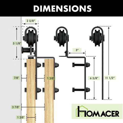 Dimensions of Rustic Black Single Track Bypass Sliding Barn Door Hardware Kit For Double Doors 42 Inch Wide By 84 Inch Tall